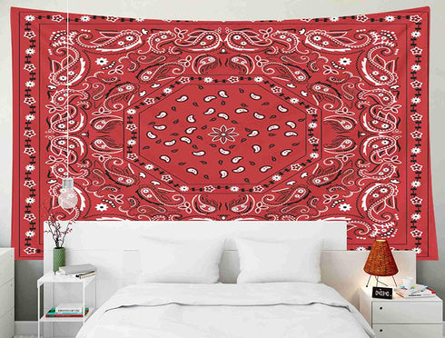 Pamime Home Decor Tapestry for Christmas Red Bandana Print Wall Tapestry Hanging Tapestries for Dorm Room Bedroom Living Room 80X60 Inches Tapestry,Red White 1