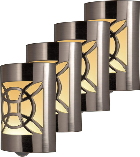 GE CoverLite LED Night Light, Decorative, Plug-in, Smart Dusk-to-Dawn Sensor, Home Décor, Ideal for Bedroom, Bathroom, Kitchen, Hallway, UL-Certified, 46459, Brushed Nickel | Geometric