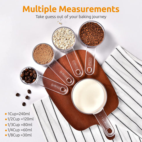 Plastic Clear Measuring Cups Set: U-Taste 5 Pieces Transparent Visual Tritan Nesting Food Measure Cups with Large Engraved Measurements and Snap-Nest Buttons for Dry Liquid Ingredients Baking Cooking