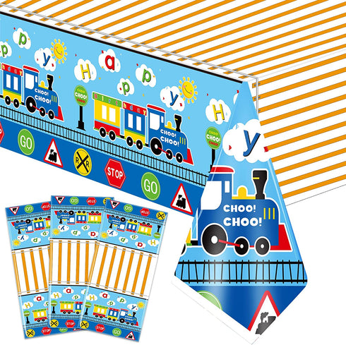 3 Pieces Train Plastic Tablecloths Train Birthday Party Supplies Train Party boy Tablecovers Train Party Decorations 51 x 87 Inch (3 Pieces)