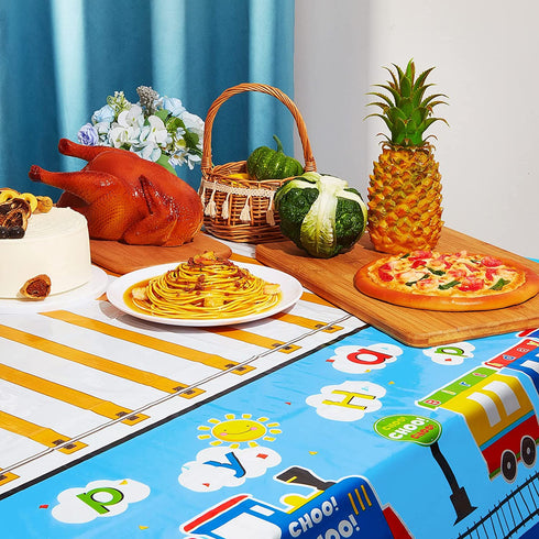 3 Pieces Train Plastic Tablecloths Train Birthday Party Supplies Train Party boy Tablecovers Train Party Decorations 51 x 87 Inch (3 Pieces)
