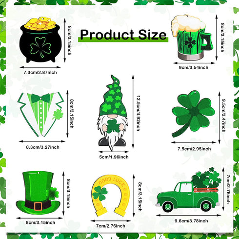Yalikop 24 Pieces St Patricks Decorations Shamrock Wooden Ornaments Wood St Patricks Tree Hanging Ornaments Gnome Wooden Ornament for Irish Lucky Day St. Patrick's Day Party Favors (Lovely Style)