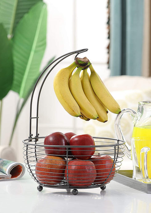 SunnyPoint Tabletop Wire Fruit Basket Bowl Stand with Banana Hanger