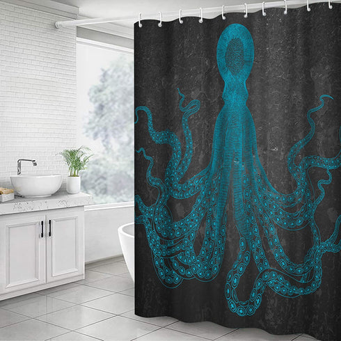 Artsbay Blue Octopus Shower Curtain Marine Ocean Sea Animal Bath Curtain Waterproof Bathroom Decor with 12 Hooks 72x72inch
