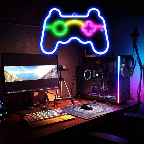 Game Neon Sign Gamepad Shape LED Neon Signs for Wall Decor, Game Shaped Neon Lights for Bedroom Game Room Decor Teen Boys Gamer Party Gaming Wall Decoration Gift Wall Signs