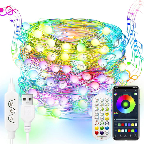 HOUHUI Fairy String Lights, 65.6ft Rainbow Fairy Lights for Bedroom, App Control LED Fairy Lights USB Plug in with Remote, Waterproof Music Sync LED String Lights for Indoor Outdoor Christmas Lights