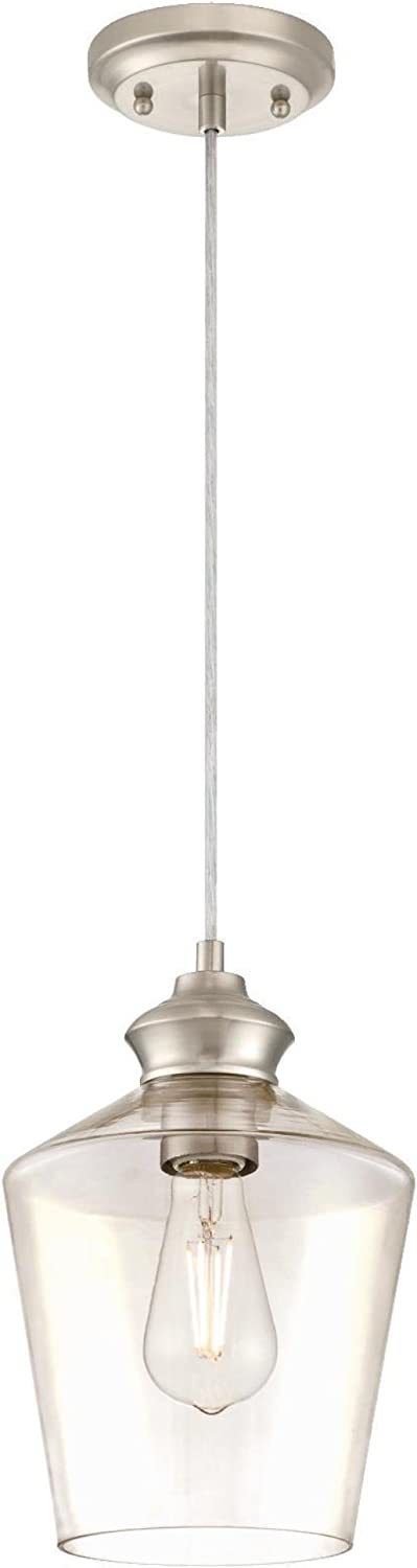 Westinghouse Lighting 6106500 One-Light Indoor Mini Pendant, Brushed Nickel Finish with Clear Glass
