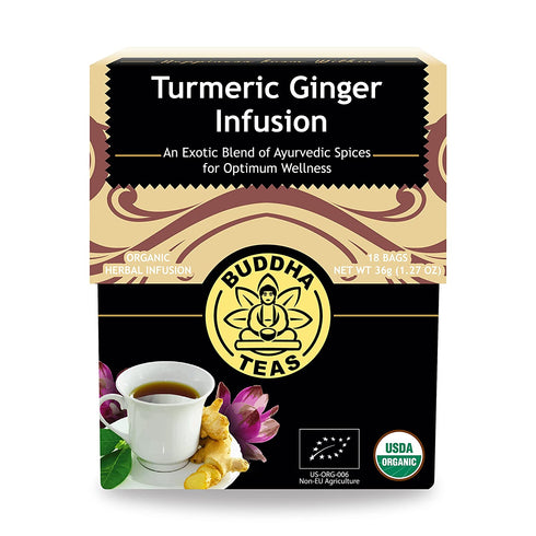Buddha Teas Organic Turmeric Ginger Tea - OU Kosher, USDA Organic, CCOF Organic, 18 Bleach-Free Tea Bags