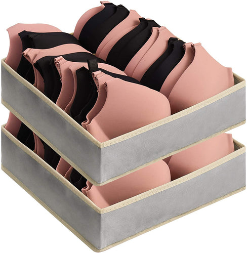 SYGY 2Pack Bra Organizer Storage for Dresser Drawers, Foldable Organizer Divider Fabric Drawer Organizers, Closet Organizer for Lingerie, Bra, Clothes, Towel, 7 Cell, Grey