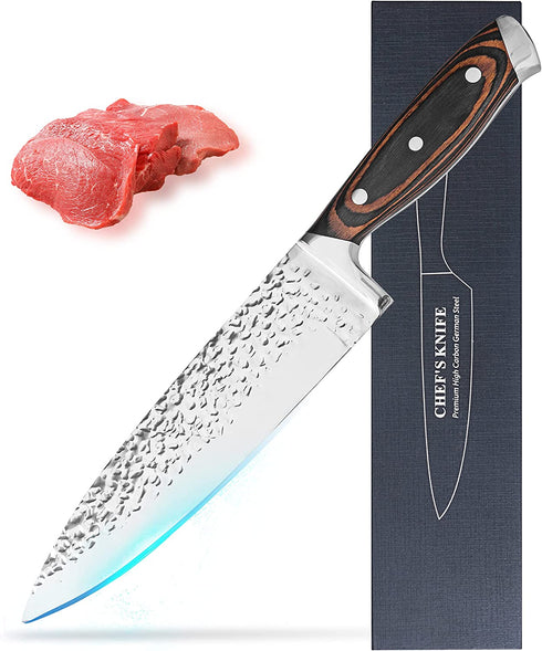 VVXX 8" Chef Viking Knife Sharp Meat Cleaver Knife Fillet Knife Boning Knife Valentine Gift for Lover Full Tang Hand-Hammered Ergonomic Handle Chopping Knife with Gift Box in Home Kitchen & Restaurant