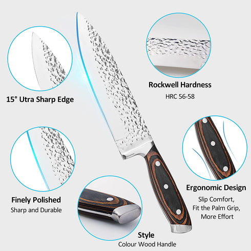 VVXX 8" Chef Viking Knife Sharp Meat Cleaver Knife Fillet Knife Boning Knife Valentine Gift for Lover Full Tang Hand-Hammered Ergonomic Handle Chopping Knife with Gift Box in Home Kitchen & Restaurant
