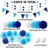 23Pcs Paper Fan Party Decoration, Navy Blue Hanging Paper Fans, Pom Poms Flowers, Garland String Polka Dot and Triangle Bunting Flag Packs for Boy Birthday, Bridal Shower, Baby Showers, Wedding