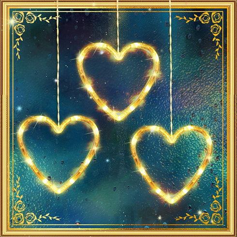 3 Pieces Christmas Indoor Window Decorative Light Decoration Lights, Backdrop Lights for Outdoor Indoor Home Bedroom Wedding Party Holiday Wall (Heart Style)