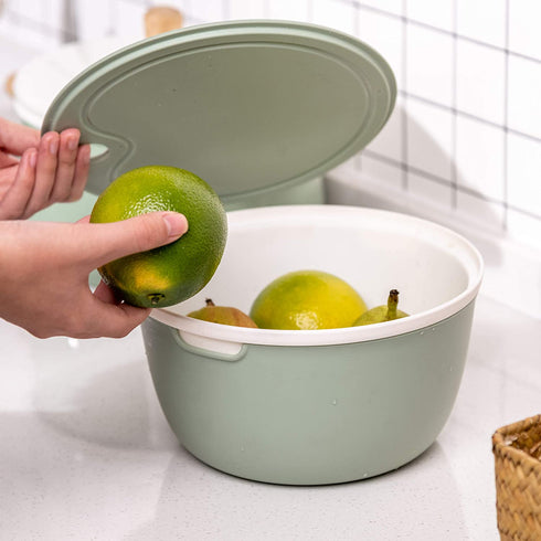 Citylife 2 Set Kitchen Colander Bowl Pasta Strainer Plastic Fruit Bowl Colanders with Lids 2.1 QT Dual-Layer Draining Bowl Vegetable Washing Basket