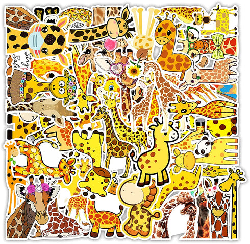 50 Pieces Cartoon Giraffe Stickers Vinyl Giraffe Decals Cute Giraffe Laptop Stickers Waterproof Decorative Stickers for Computer, Luggage, Guitar, Bottle, Refrigerator (Giraffe)