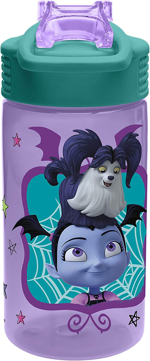 Zak Designs Vampirina 16 oz Plastic Water Bottle with Reusable Straw, PP Park, Vampirina & Wolfie