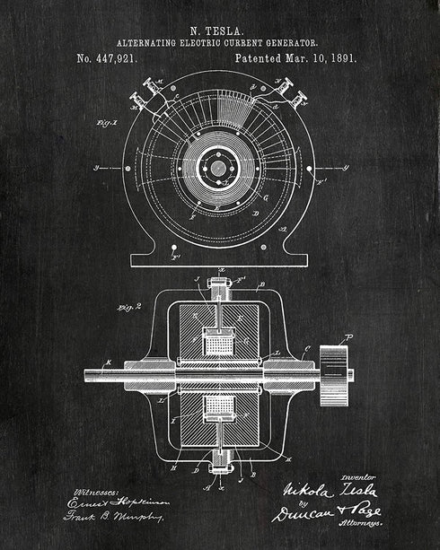 Nikola Tesla Wall Art Patent Prints (8"x10") Set of 6 - Engineer Gifts - Geek Home Decor