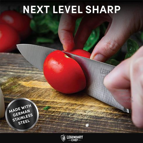 Kitchen Knife, Chef Knife - 8 inch Cooking Knife, Legendary Chef Sharp Knife - Meat Knife, Chefs Knife - German Steel, and Walnut Handle, Includes Finger Guard and Box