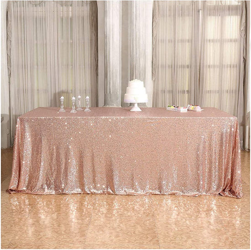 Poise3EHome 60×102'' Rectangle Sequin Tablecloth for Party Cake Dessert Table Exhibition Events, Rose Gold