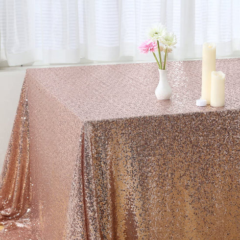 Poise3EHome 60×102'' Rectangle Sequin Tablecloth for Party Cake Dessert Table Exhibition Events, Rose Gold