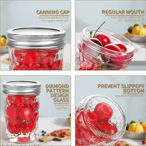 Mason Jars 8 OZ 12 Pack, AIVIKI Regular Mouth Glass Canning Jars with Silver Metal Airtight Lids and Bands for Jam, Honey, Wedding Favors, Shower Favors, Food Storage, Overnight Oats, Dry Food, Meal Prep, 12 Whiteboard Labels