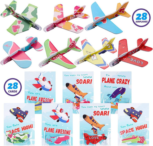 SpringFlower 28 Pack Valentine's Greeting Cards with Foam Airplanes for Kids, Valentine™s Fun Party Favors toys, School Classroom Prizes, Exchanging Gifts