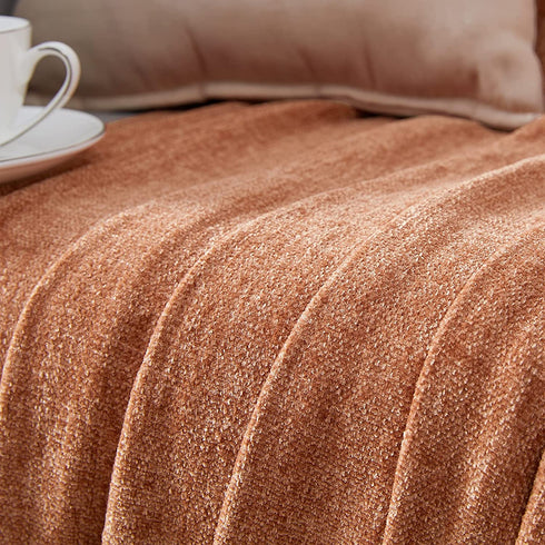 BOURINA Chenille Fluffy Throw Blanket with Decorative Fringe for Couch Cover Sofa Chair Blanket?50×60 Inches? Orange