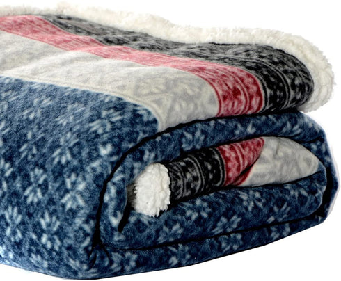 Eddie Bauer Home | Brushed Collection | Giftable Sherpa Fleece Reversible Throw, Ultra Soft & Cozy, Perfect for Bed or Couch, Fair Isle Dark Steel