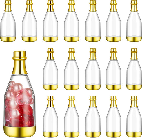 18 Pieces Champagne Bottle Container Candy Bottle DIY Favor Mini Baby Shower Favors Candy Jars Wedding Favors Plastic Small Champagne Bottles for Wedding Bridal Shower Birthday, Clear and Gold
