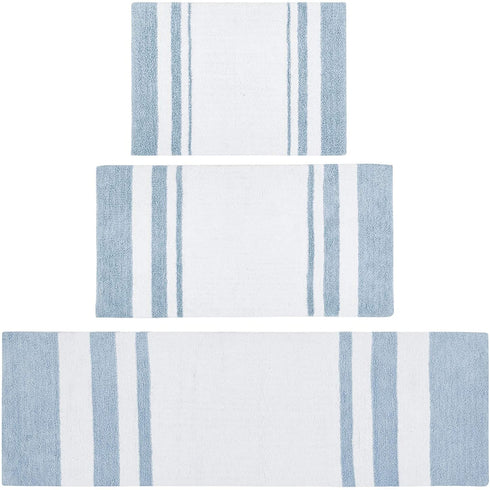 Madison Park Reversible Spa Rug 100%-Cotton Striped Ultra Soft Water Fast Bath Non-Slip Absorbent Quick Dry Mats for Tub, Shower Room, and Bathroom, 27"x45", Blue (MP72-6211)