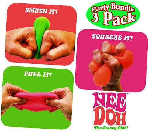 Schylling NeeDoh Cool Cats The Groovy Glob! Squishy, Squeezy, Stretchy Stress Balls Green, Orange & Pink Complete Gift Set Party Bundle - 3 Pack