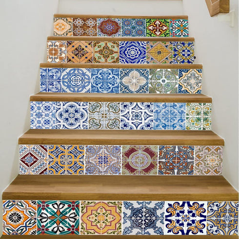 yazi Stair Stickers Decals Peel and Stick Viny Tile Backsplash Stair Brick Pattern Stair Riser Refurbished Stair Treads Decals Removable Staircase murals Christmas Decorate 7''W x 39''L (Set of 6)
