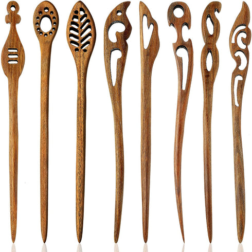 8 Pieces Wooden Hair Sticks Japanese Hair Chopstick for Women Bun Maker, Chinese Chopstick Hair Pins for Women Long Hair Handmade Chignon Maker Hair Accessories (Chic Style)