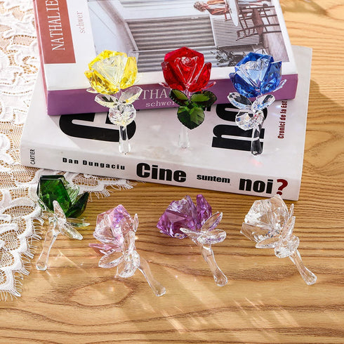 LZYUANHEN Crystal Rose Flower Paperweight Figurine Collectible Greeting Card - Anniversary Wedding Valentine's Day Gift Centerpiece Ornament Red Rose