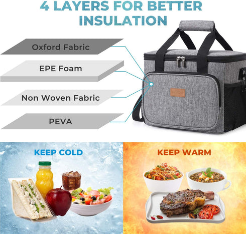 Lifewit Large Lunch Bag 24-Can (15L) Insulated Lunch Box Soft Cooler Cooling Tote for Adult Men Women, Grey