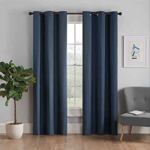 ECLIPSE Microfiber Total Privacy Blackout Thermal Grommet Window Curtain for Bedroom (1 Panel), 42" x 63", Navy