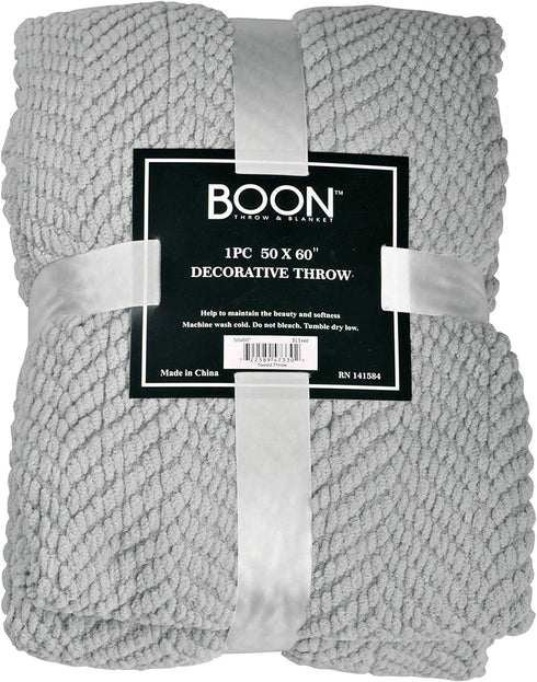 Home Soft Things Silver Throw Blanket Knitted Tweed Throw 50'' x 60'', Silver, Super Soft Cozy Warm Comfortable Breathable Throw for Living Room Chair Couch Bed Sofa Bedroom Home Décor