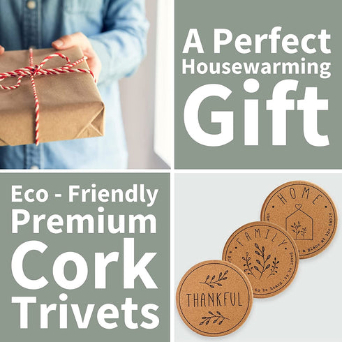 Perfect Housewarming Gift - Cork Trivet Hot Pads for Kitchen Counter | Set of 4 | 7.3 inches | Farmhouse Holder for Hot Dishes