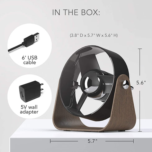 Sharper Image SBS1-SI Small Personal USB Fan with Soft Blades, 2 Speeds, Touch Control, Quiet Operation, 5V Wall Adapter, 6 ft. Cable, Black