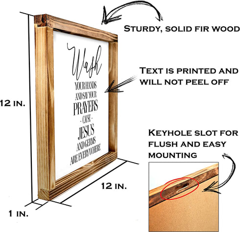 Wash Your Hands And Say Your Prayers Sign 12x12 Inch, Funny Wall Bathroom Signs With Quotes, Jesus And Germs Sign, Cute Bathroom Signs Decor Farmhouse, Rustic Wash Your Hands Sign Bathroom Decor