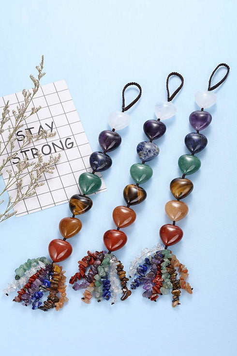 VadiForest 7 Chakra Stones Reiki Healing Crystals Hanging Ornament Love Heart Natural Gemstones Tassels Home Car Decoration Wall Hanger Indoor Decor for Good Luck Yoga Spiritual Meditation¦