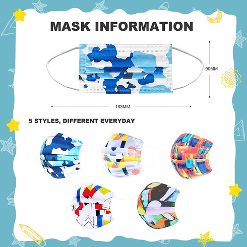 Sheal 100PCS Kids Disposable Face Masks Colorful Geometric Print Pattern Kids Masks