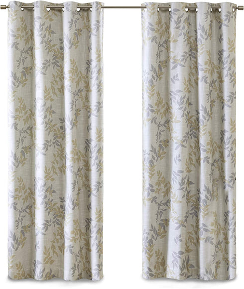 SUNSMART Julie Botanical Print Blackout, Casual Grommet Window Curtain for Bed Living Room Kitchen, Black, 1-Panel Pack, 50x84, Yellow