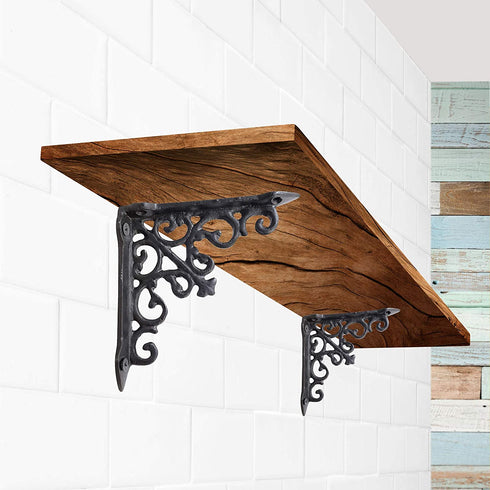 4 Pack Heavy Duty and Thick Cast Iron Victorian Shelf Bracket, Antique Black, Small 5x1x 5 inches, L-Shaped Shelf Bracket, DIY Projects, Hardware Included, JS-90-061 by North American Country Home
