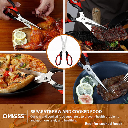 QMVESS Kitchen Scissors 2-Pack Kitchen Shears Heavy Duty, Ultra Sharp Stainless Steel Food Scissors Multipurpose Meat Scissors Dishwasher Safe for Chicken, Fish, Meat, Vegetables, Herbs, BBQ