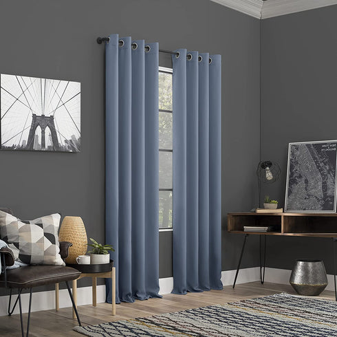 Sun Zero Soho 2-pack Blackout Energy Efficient Grommet Curtain Panel Pair, 54" x 84", Denim Blue
