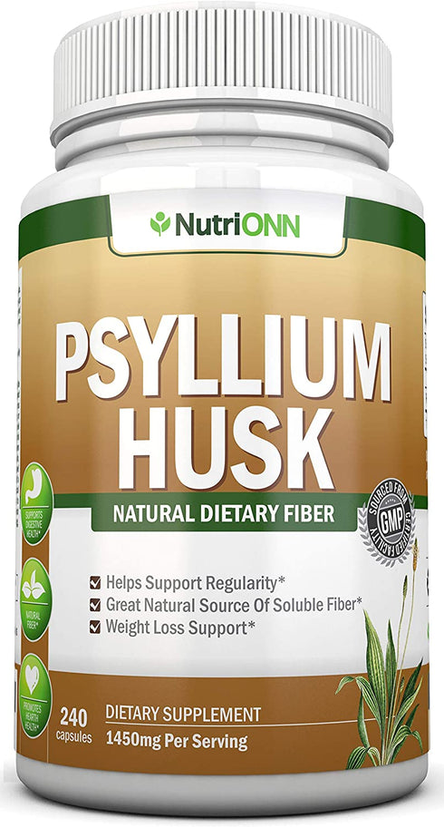 PSYLLIUM Husk Capsules - 1450mg Per Serving - 240 Capsules - Premium Psyllium Fiber Supplement - Great for Constipation, Digestion and Regularity - 100% Natural Soluble Fiber