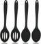 4 Pieces Silicone Cooking Spoons Set Silicone Serving Spoon Silicone Nonstick Mixing Spoons Slotted Spoons Large Nonstick Heat Resistant Spoons for Kitchen Cooking Bake Stir Draining Tool (Black)