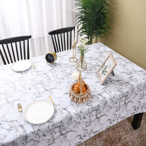 YADA Vinyl Flannel Backed Tablecloth Waterproof Oil-Proof Wipeable PVC Table Cloth for Restaurants Picnic Dining Durable Table Cover Used Indoor/Outdoor(White Marble 60 Inch Square)