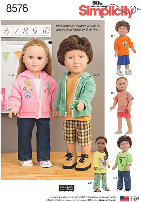 Simplicity US8576OS 18" Sport and Pajamas Unisex Doll Clothes Sewing Patterns, One Size (One Size)
